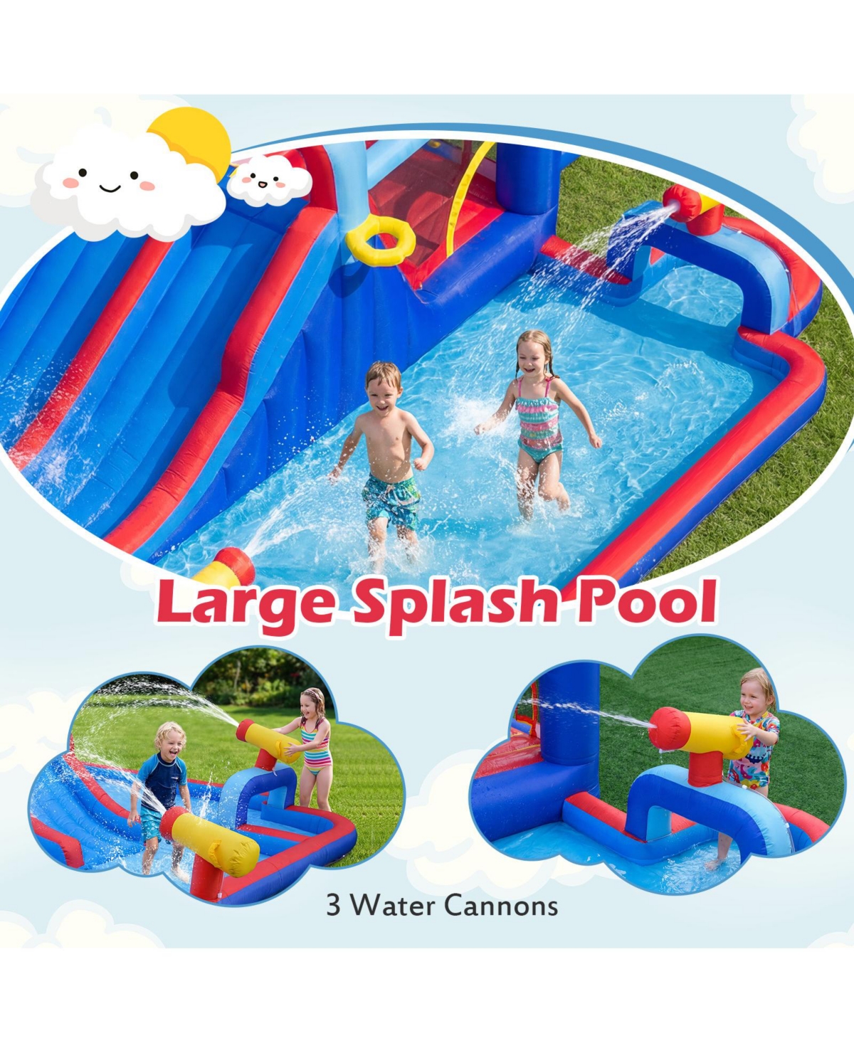 Mecale Inflatable Bounce House with 2 Water Slides & 3 Water Cannons, 680W Blower Included