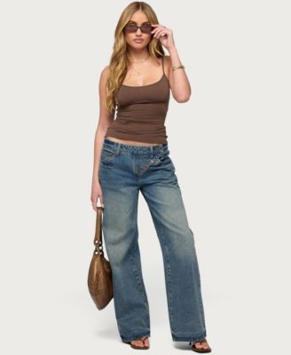 Women's Moxlan Slanted Button Low Rise Baggy Jeans