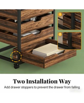 5-Drawer Mobile Storage Cabinet, Industrial Wood Drawer Organizer with Wheels for Office, Bedroom and Entryway