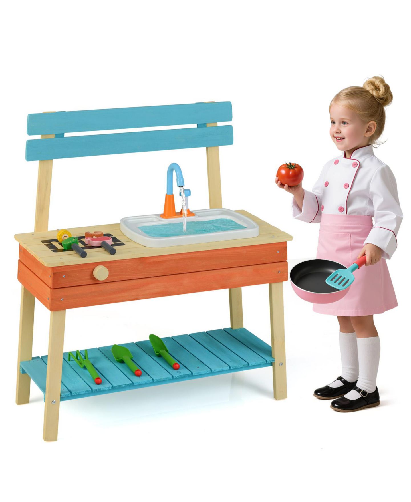 Детский игровой набор Mecale Chef Wooden Mud Kitchen Play Set, Ages 3+, цвет: Синий — фото 1