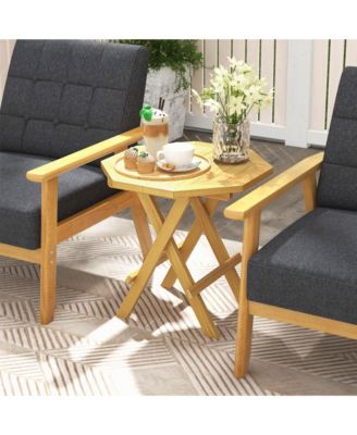 20" Folding Teak Wood Octagon Coffee Table with X-Legs & Slatted Top