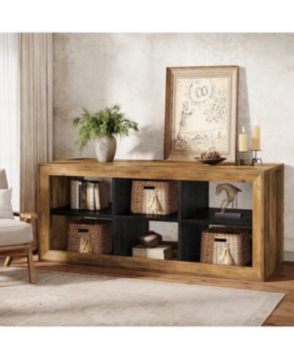 63" TV Stand for Up to 70 Inch TVs, Farmhouse Entertainment Center with 6 Open Storage Cubes, Wooden Media Console TV
