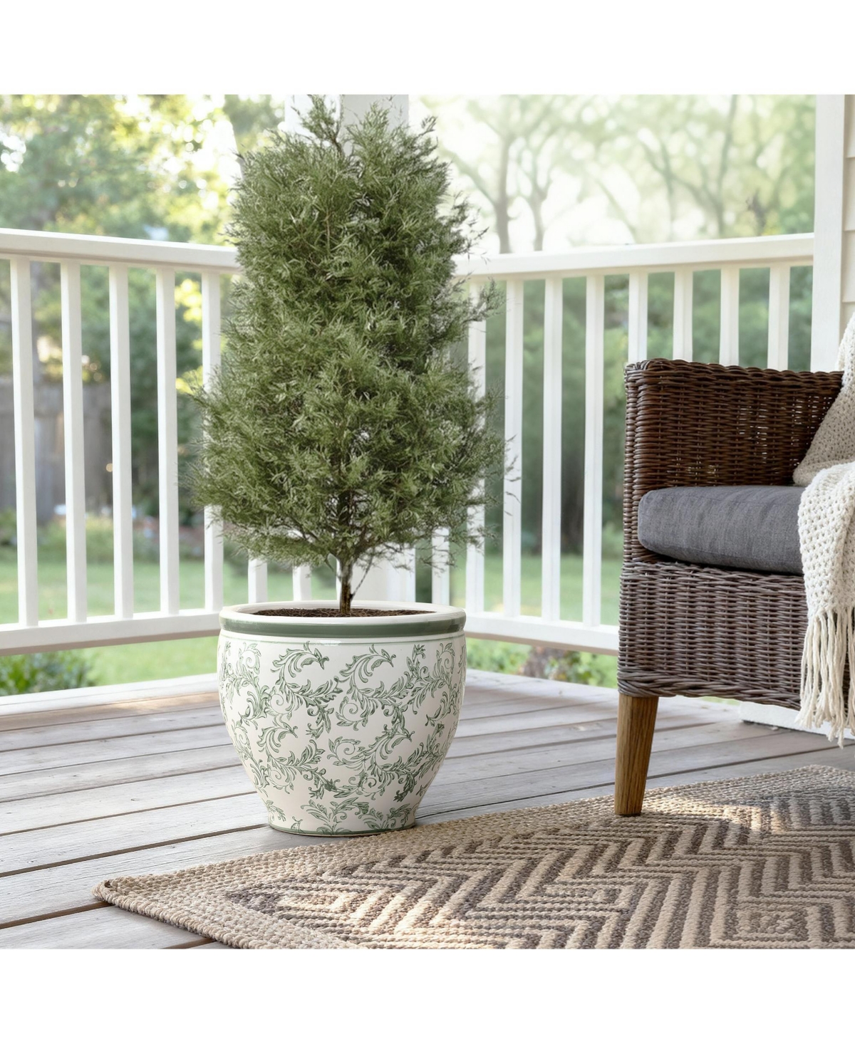 LuxenHome Paisley Ceramic Planter, 11.42" Round, Indoor & Outdoor Flower Pot