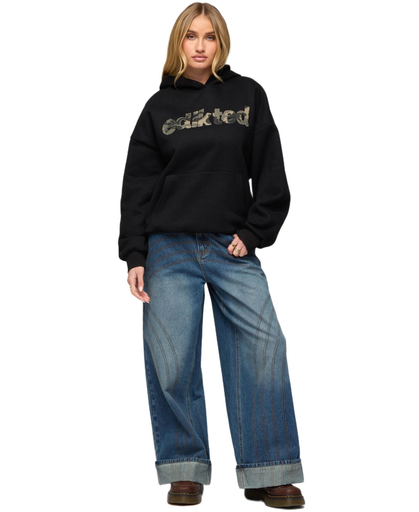 Женское худи Edikted Camo Cutie Oversized, цвет: Чёрный — фото 3