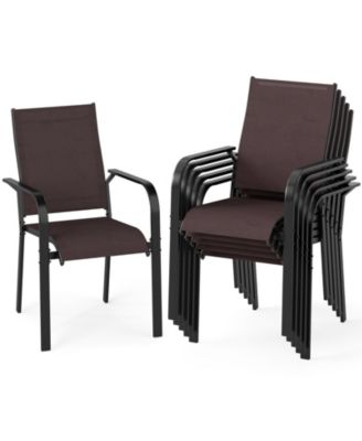 Patio Dining Chairs Set of 6 Stackable Outdoor Armchairs w/Metal FrameBackrest