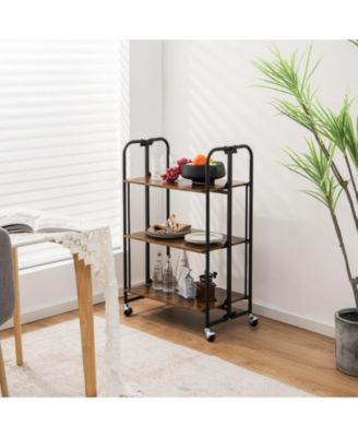Folding Rolling Kitchen Utility Cart, Serving Island with Storage Shelves