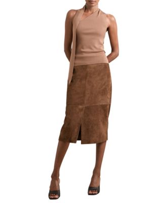 Women's Suede Straight-Fit Midi Skirt
