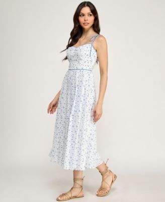 Juniors' Floral Sweetheart Neck Midi Dress