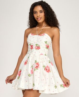 Juniors' Floral Halter Neck Mini Dress