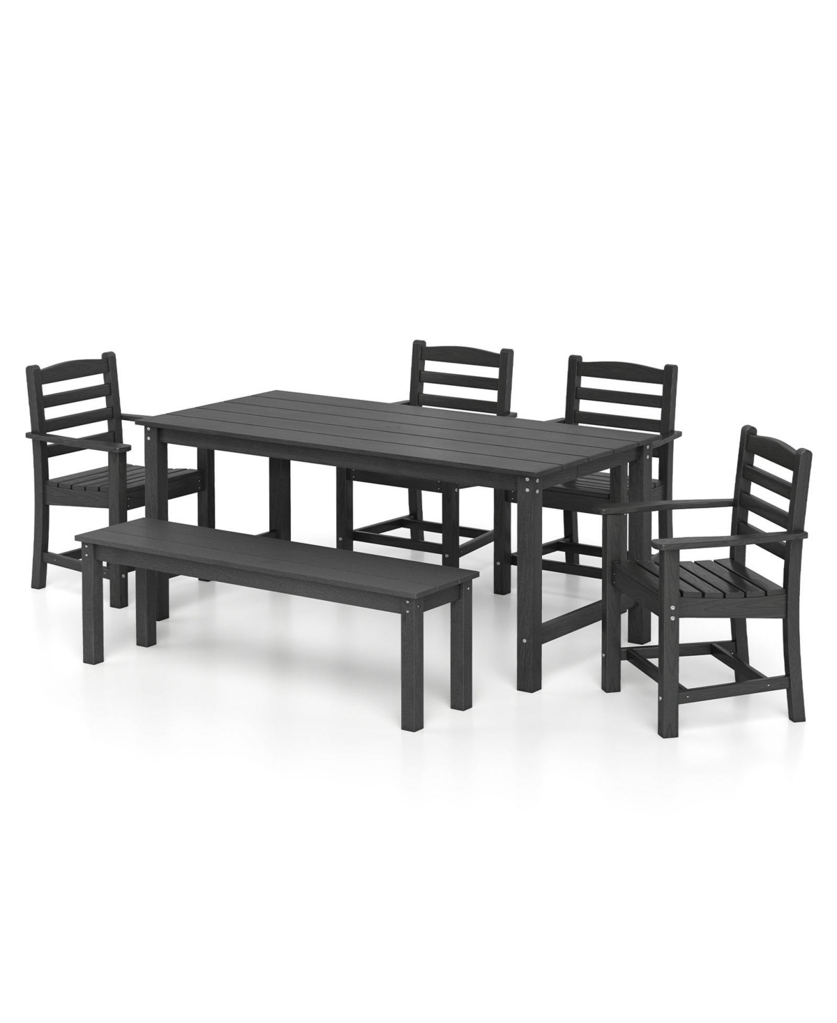 Gymax 6 Pcs Patio Dining Bench Set Outdoor Hdpe Weather Resistant Table & Chairs Set