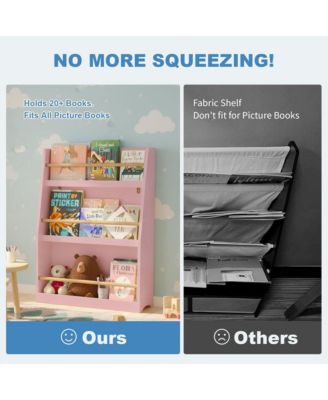 Kids Bookshelf - 3-Tier Organizer for Books and Toys, Multifunctional Book Rack Display Stand for Playroom, Nursery and Classrooms