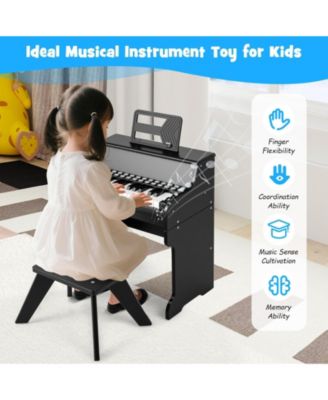 25-Key Kids Piano Keyboard with Stool, Mini Digital Wooden Toy, Adjustable Speed & Volume