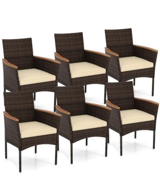 Patio Wicker Chairs 6 PCS w/Steel Frame & Soft Cushions Armrests Outdoor