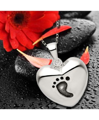 925 Sterling Silver 18 Inch Oxidized Footprint Love Heart Necklace 16x16mm Pendant Necklace