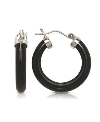 Solid Sterling Silver Simulated  Dyed Jade Hoop Earrings