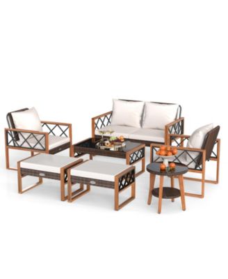 7 PCS Patio PE Wicker Furniture Set w/ Ottomans Cushions & Tables Chair Couch Outdoor