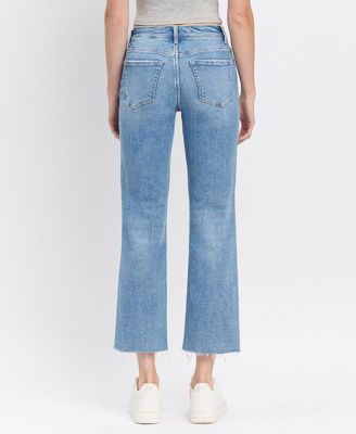 Women's High Rise Distressed Ankle Straight Jeans