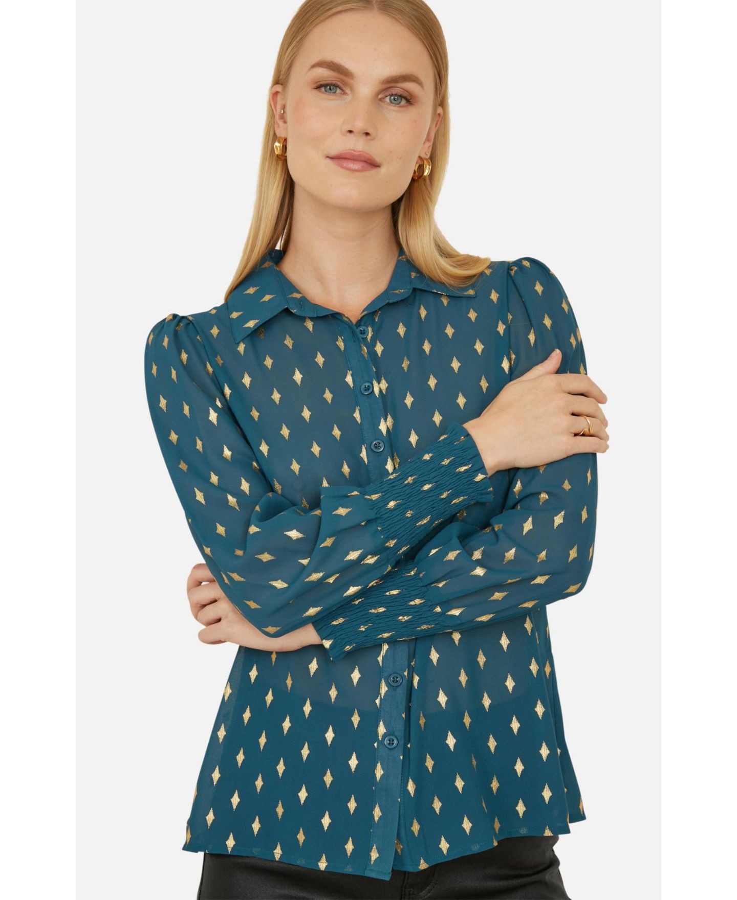 Женская блузка Yumi Diamond Foil Print, цвет: Бирюзовый — фото 6