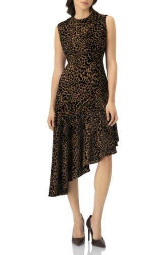 asymmetric animal print dress Kenneth Cole Cowl Neck Midi Dress