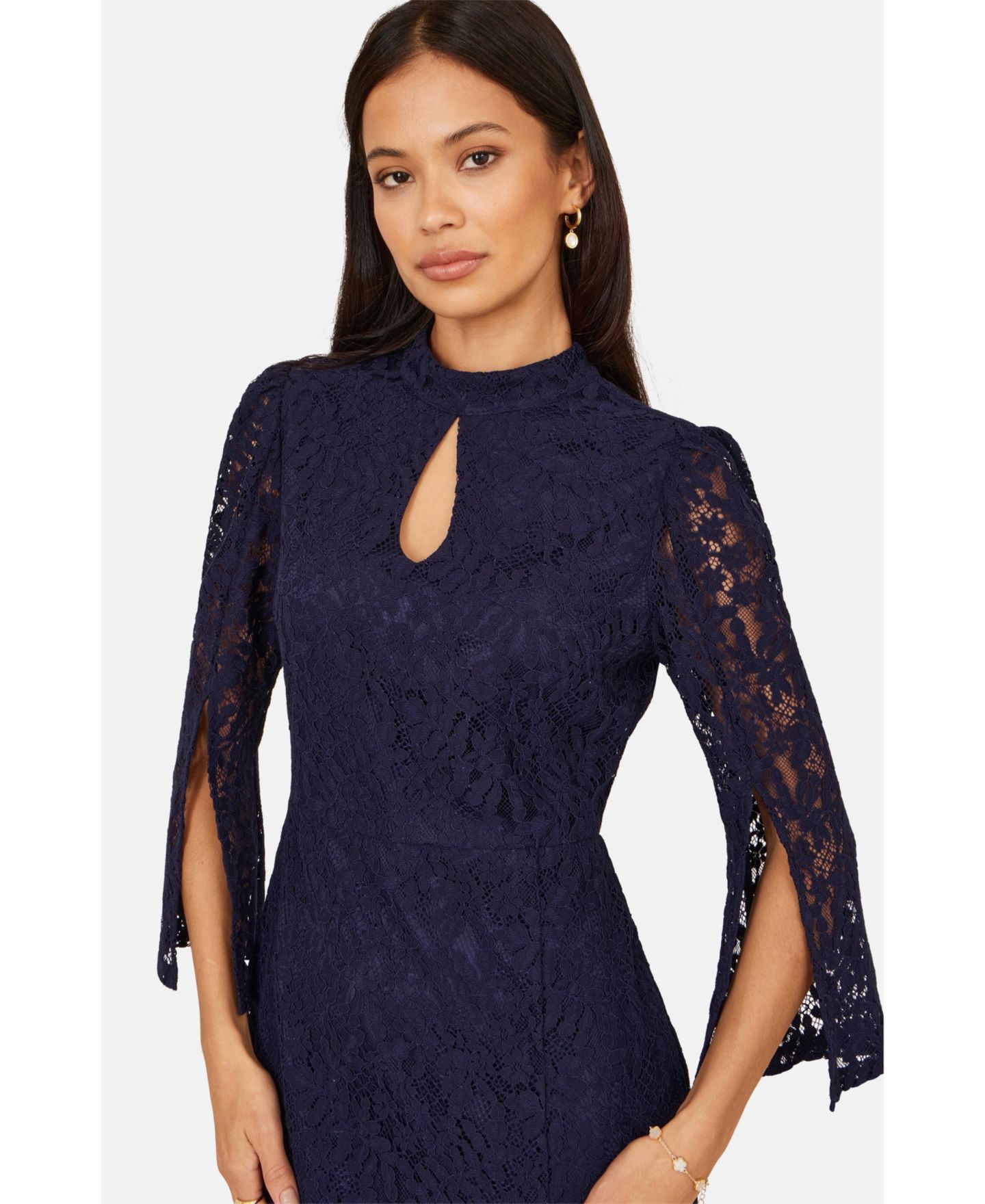 Женское платье Yumi Lace Fitted Midi, цвет: Тёмно-синий — фото 6