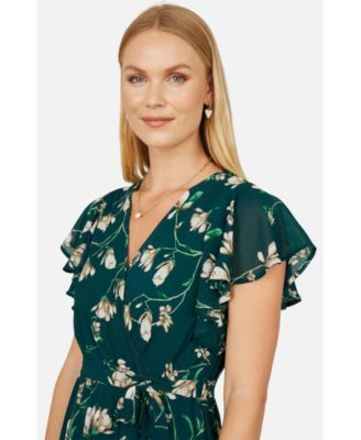 Women's Floral Frill Hem Wrap Midi Dress