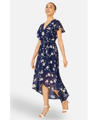 Women's Floral Frill Hem Wrap Midi Dress