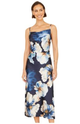 Women's Cowl Neck Satin Floral Dress