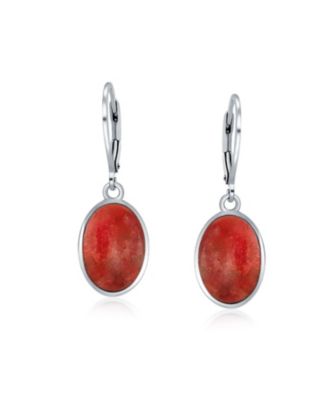 3.2CT Oval Natural Stone Drop Earrings Scroll Bezel Set Edge .925 Sterling Silver Lever-back