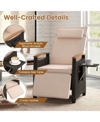 Outdoor Wicker Recliner Chair Rattan Lounge Chair w/ Adjustable Backrest&Footrest Patio