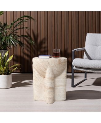 18.3" Marbled Round End Table for Outside, Garden Accent Table, Outdoor Side Tables for Patio