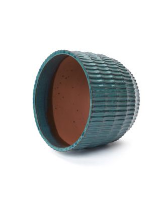 Boho Coastal Ceramic Planter, Tall Pot with Ribbed Texture & Weathered Finish