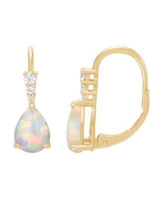 Created Opal (9/10 ct. t.w.) & Created White Sapphire (1/8 ct. t.w.) Earrings in 14k Yellow Gold-Plated Sterling Silver
