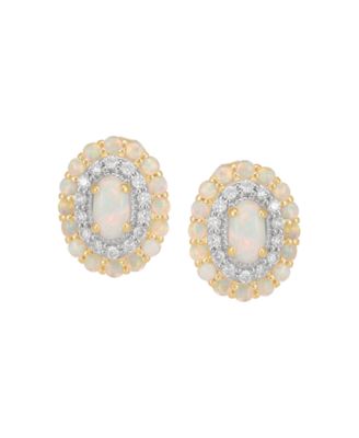 Lab Grown Opal (2/3 ct. t.w.) & Lab Grown White Sapphire (1/4 ct. t.w.) Stud Earrings in 14k Yellow Gold Plated Sterling Silver