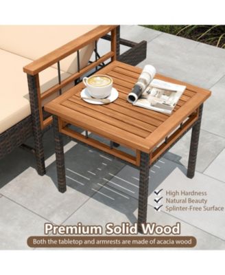 2 PCS Patio Rattan Chaise Lounge w/ Side Table Outdoor Reclining Chair Set