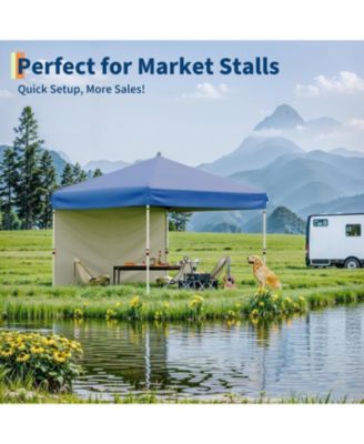 Pop-Up Canopy Tent with One Sidewall, Easy Setup, Adjustable Height, Roller Bag and Weight Bags