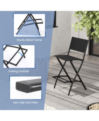 Folding Bar Stools Set of 2 Patio Sling Chairs Backrest Humanized Footrest