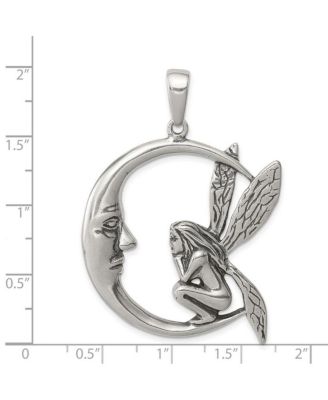 Sterling Silver Large Antiqued Moon and Fairy Necklace