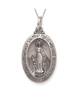 925 Sterling Silver Solid Reversible Oxidized 18 Inch Antiqued Miraculous Medal Necklace 28x15mm Pendant Necklace