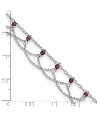 925 Sterling Silver 10 Inch Rhodolite Garnet Beaded Draped Anklet