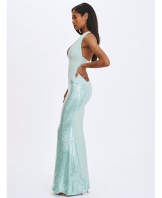 Women's Wendale Mint Sequin Plunging Mermaid Maxi Dress