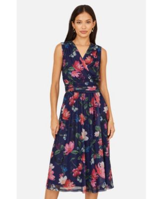 Women's Floral Print Mesh Stretch Midi Dress