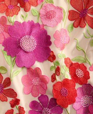 Women's Floral-Embroidered Puff-Sleeve Dress