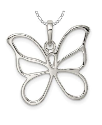 925 Sterling Silver 18 Inch Polished Open Butterfly Angel Wings Necklace 26x23mm Pendant Necklace