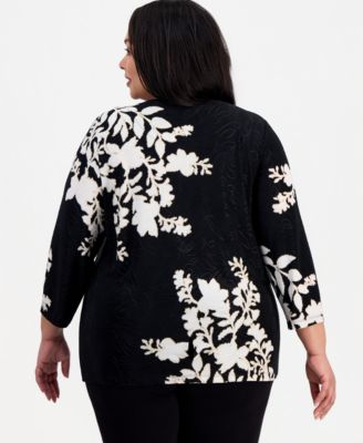 Plus Size Floral Jacquard Knit Top, Macy's Exclusive