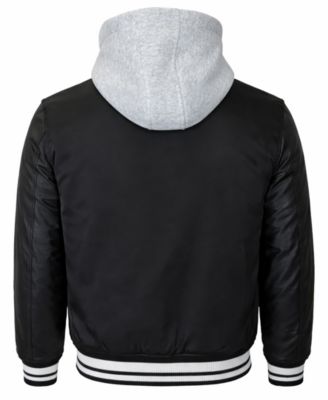 Men's Ribbed Collar Hooded Varsity Jacket