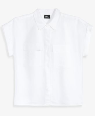 Petite Linen-Blend Short-Sleeve Button-Front Shirt