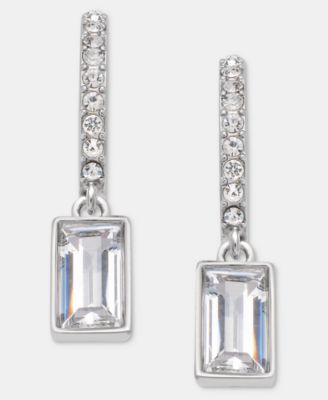 Silver-Tone Cubic Zirconia Huggie Drop Earrings