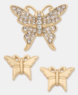Gold-Tone Boxed Crystal Butterfly Pins, Set of 3 
