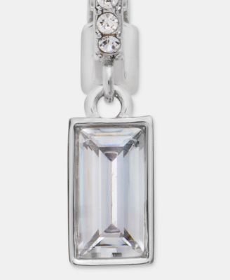 Silver-Tone Cubic Zirconia Huggie Drop Easy Comfort Clip Earrings