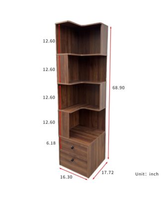 4 Tier Corner Bookshelf - L Shaped Bookcase, Freestanding Display Stand with Baffle, Led Lights and 2 Drawers for Living Room, Home Office